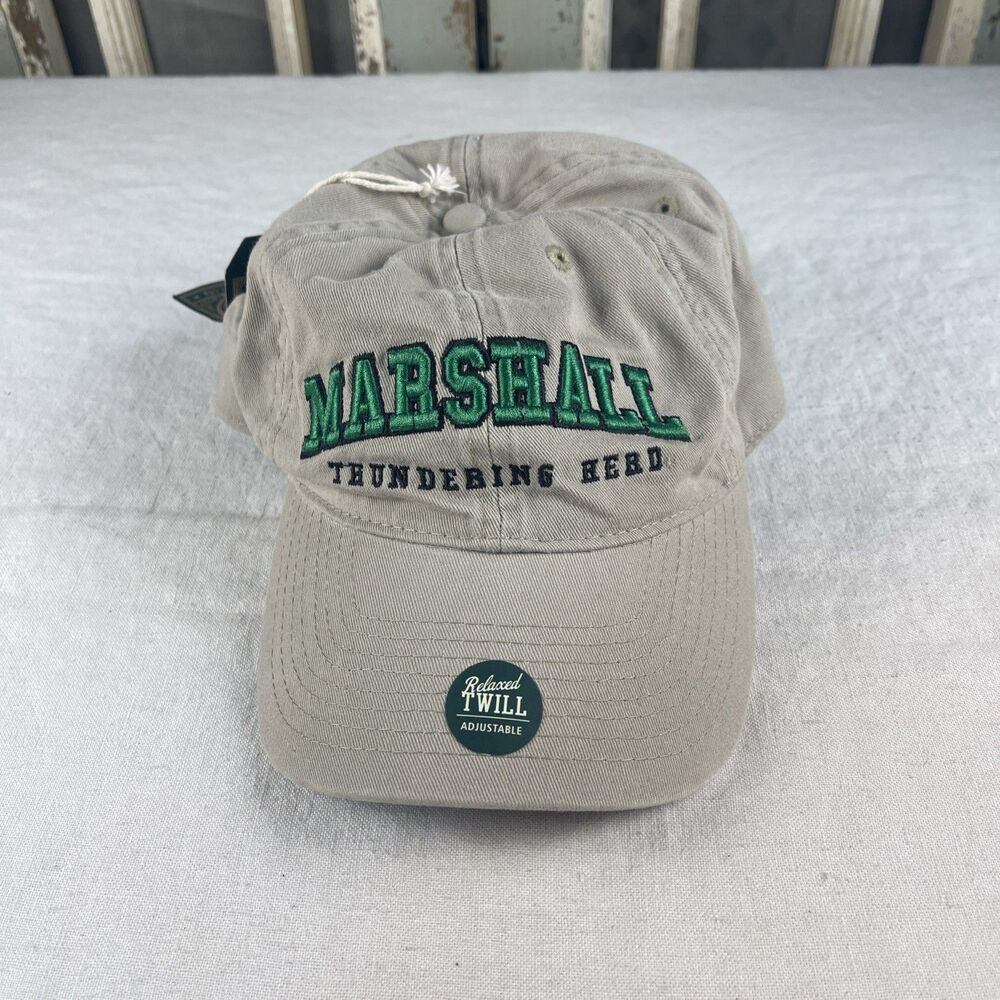 Marshall Thundering Herd Hat Cap Strap Back Mens Tan Green NCAA Football College